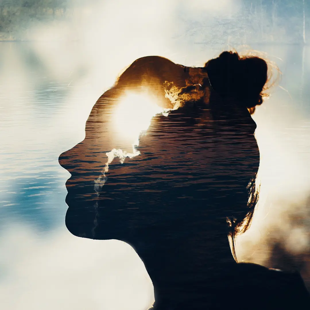 Silhouette of person with sun shining